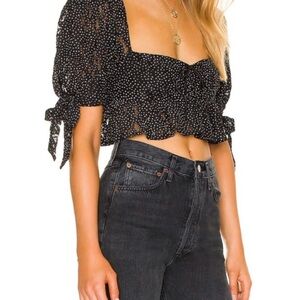 For Love And Lemons Black and White Puff Sleeve Crop Blouse